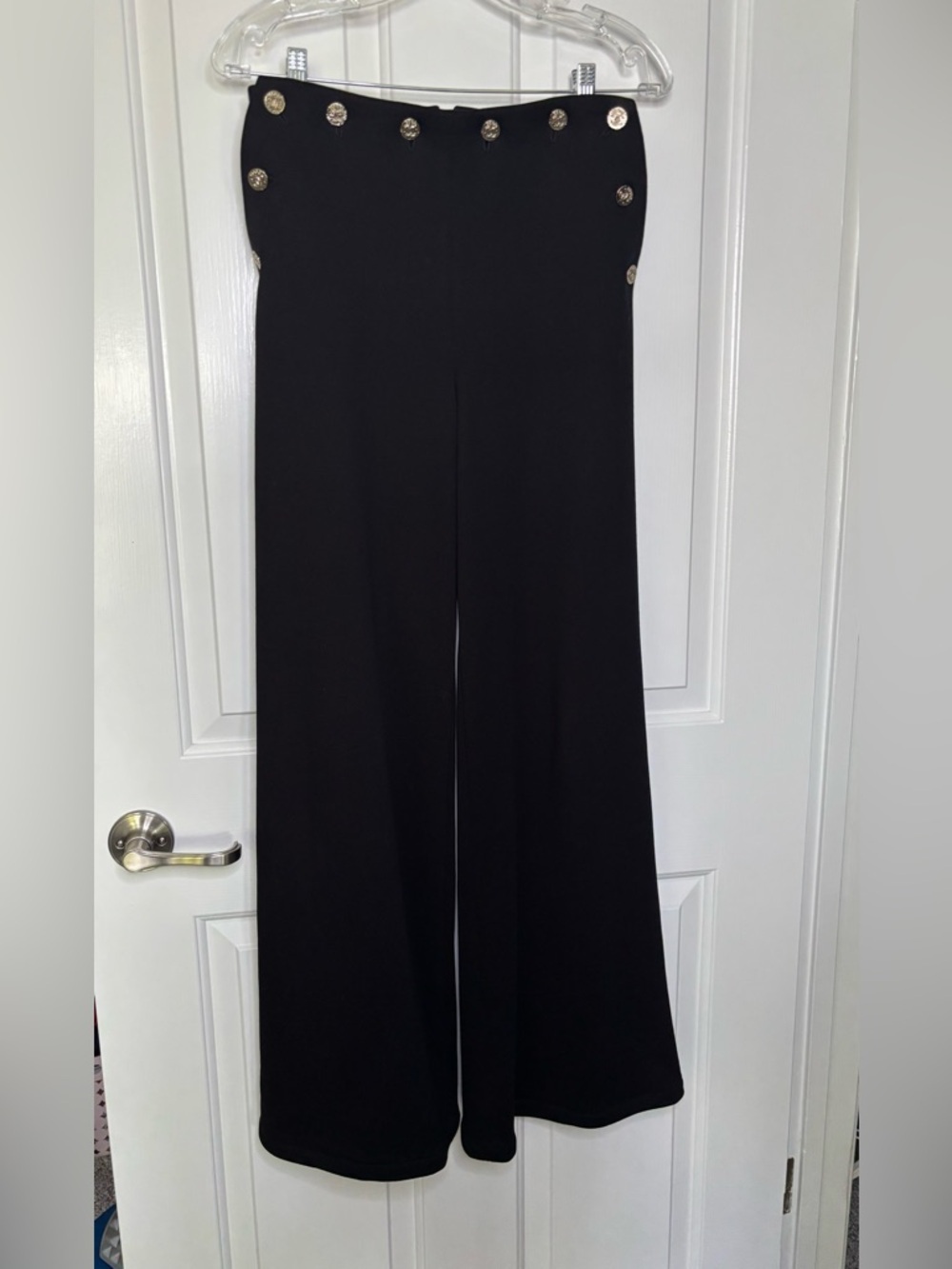 EUC CHANEL Sailor Cotton Black Wide-Leg Pants with Decorative Buttons Size 38